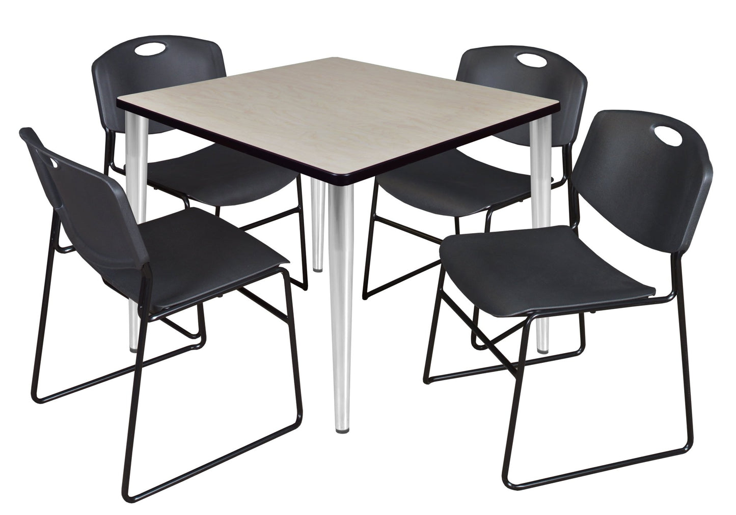 Regency Kahlo 36 in. Square Breakroom Table & 4 Zeng Stack Chairs - SchoolOutlet