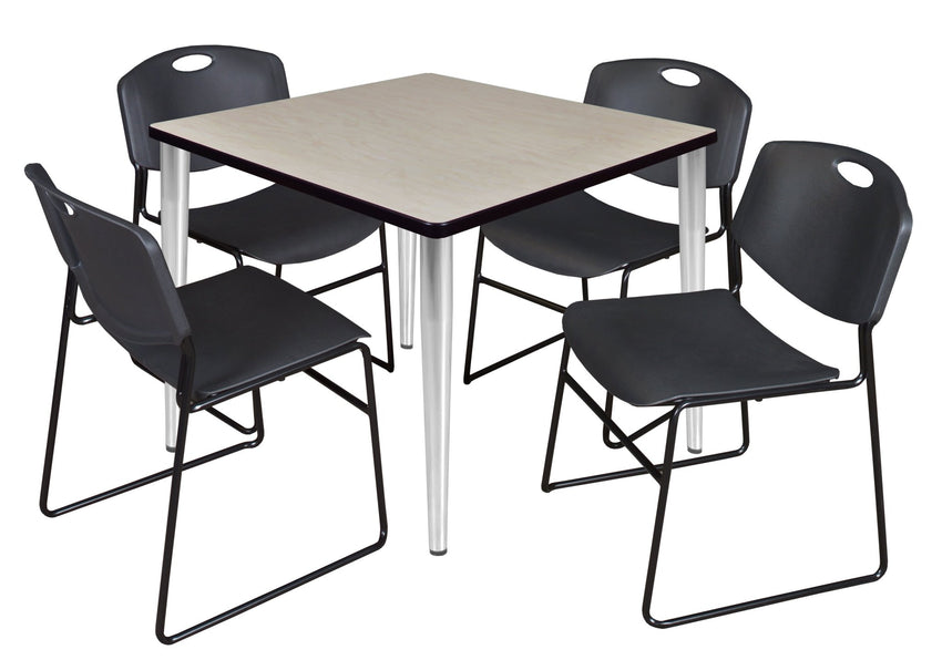 Regency Kahlo 36 in. Square Breakroom Table & 4 Zeng Stack Chairs - SchoolOutlet