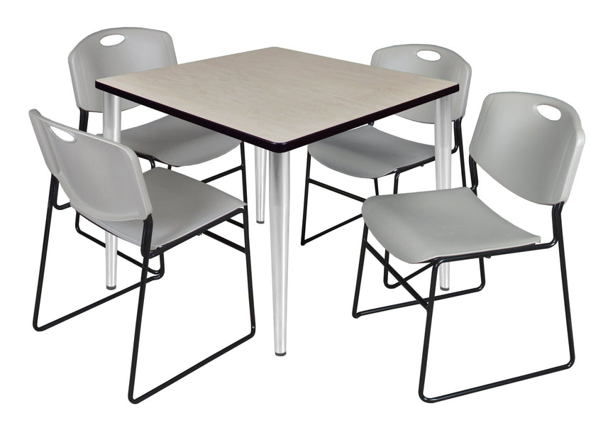Regency Kahlo 36 in. Square Breakroom Table & 4 Zeng Stack Chairs - SchoolOutlet