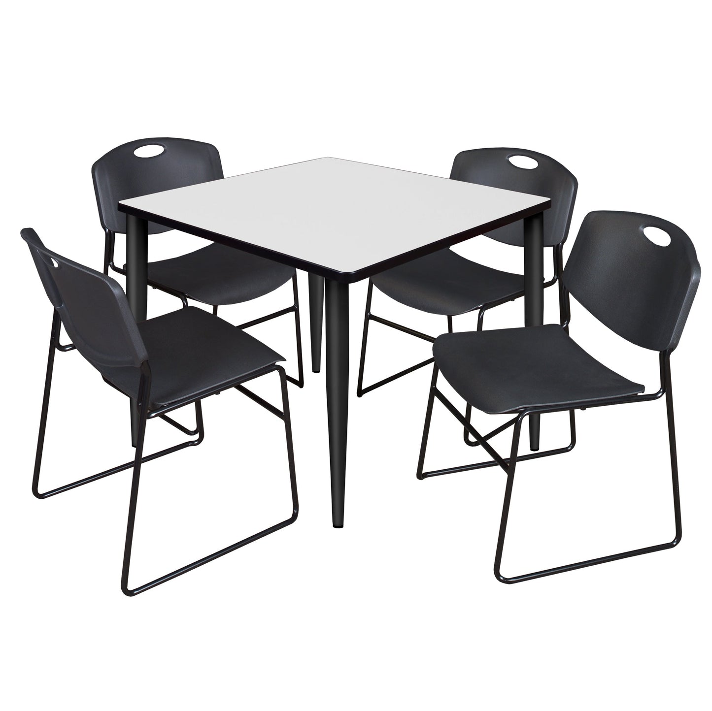 Regency Kahlo 36 in. Square Breakroom Table & 4 Zeng Stack Chairs - SchoolOutlet