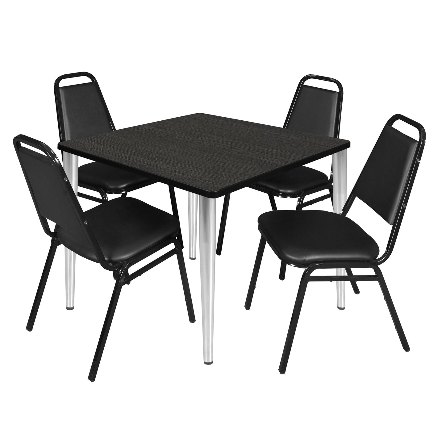 Regency Kahlo 42 in. Square Breakroom Table & 4 Restaurant Stack Chairs - Black - SchoolOutlet