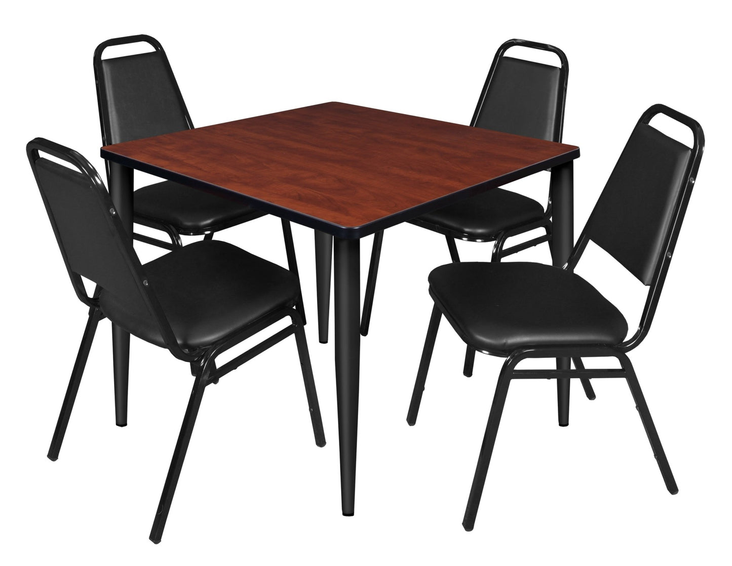 Regency Kahlo 42 in. Square Breakroom Table & 4 Restaurant Stack Chairs - Black - SchoolOutlet