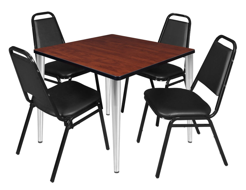 Regency Kahlo 42 in. Square Breakroom Table & 4 Restaurant Stack Chairs - Black - SchoolOutlet