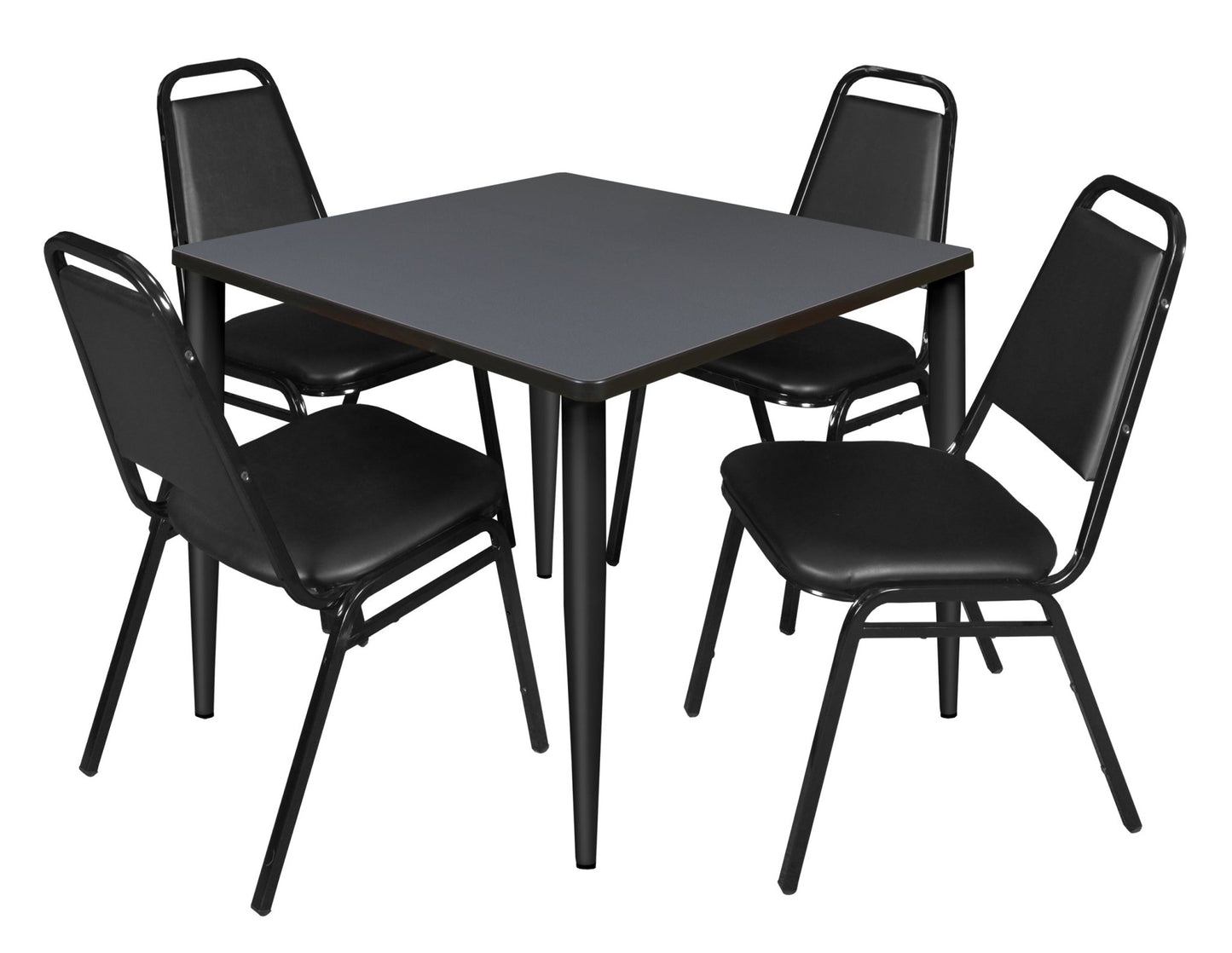 Regency Kahlo 42 in. Square Breakroom Table & 4 Restaurant Stack Chairs - Black - SchoolOutlet
