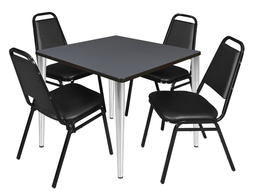 Regency Kahlo 42 in. Square Breakroom Table & 4 Restaurant Stack Chairs - Black - SchoolOutlet