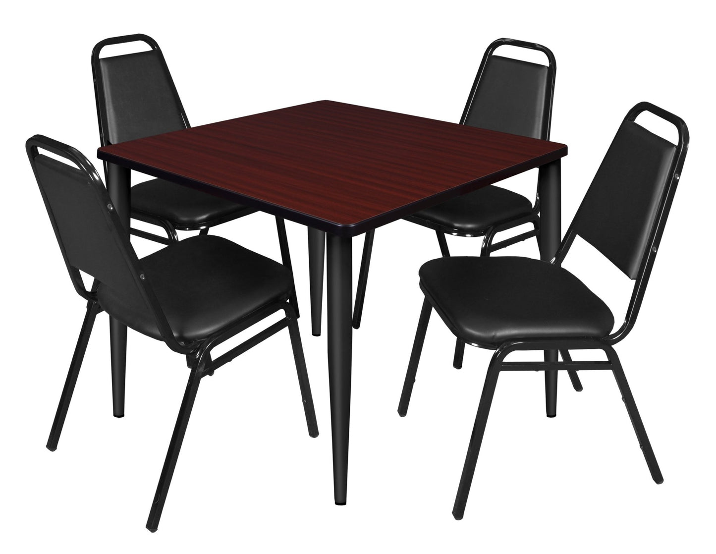Regency Kahlo 42 in. Square Breakroom Table & 4 Restaurant Stack Chairs - Black - SchoolOutlet