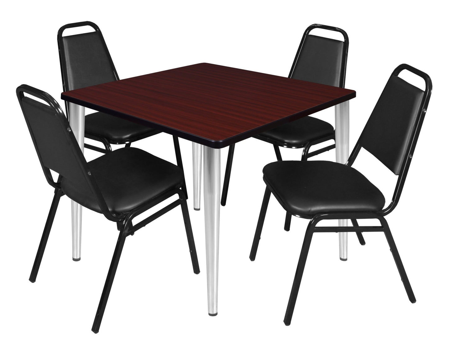 Regency Kahlo 42 in. Square Breakroom Table & 4 Restaurant Stack Chairs - Black - SchoolOutlet