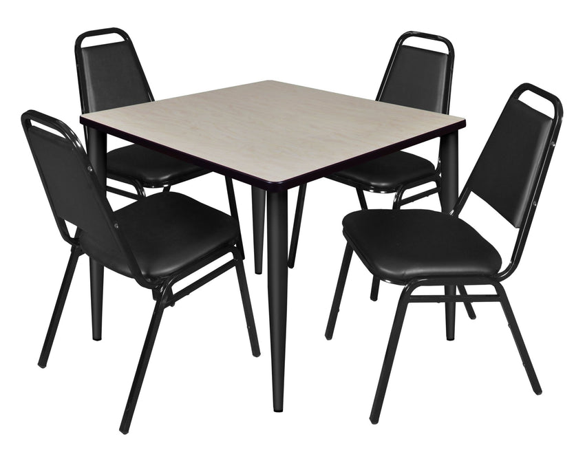 Regency Kahlo 42 in. Square Breakroom Table & 4 Restaurant Stack Chairs - Black - SchoolOutlet