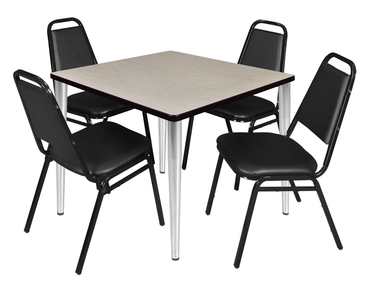 Regency Kahlo 42 in. Square Breakroom Table & 4 Restaurant Stack Chairs - Black - SchoolOutlet