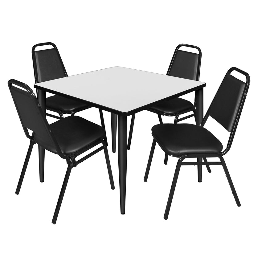Regency Kahlo 42 in. Square Breakroom Table & 4 Restaurant Stack Chairs - Black - SchoolOutlet