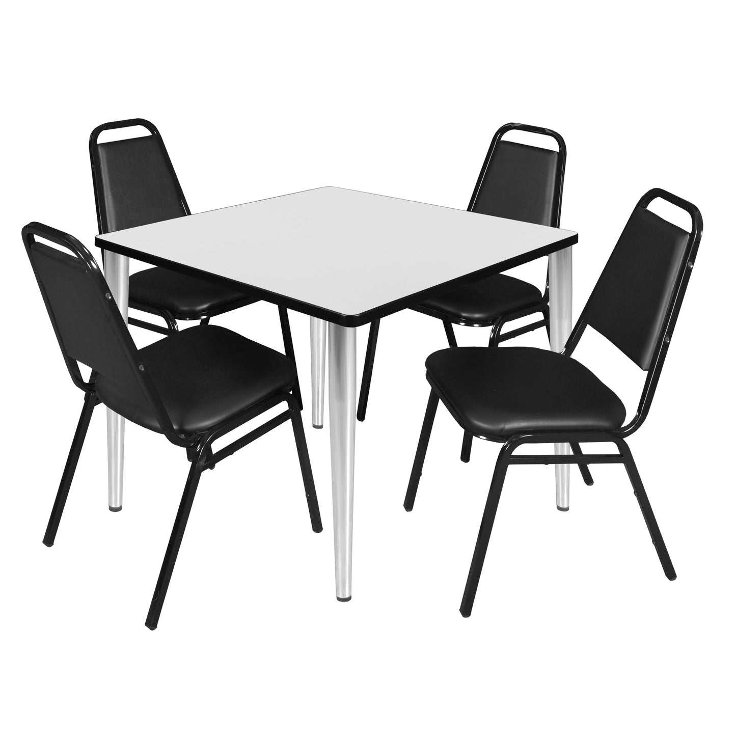 Regency Kahlo 42 in. Square Breakroom Table & 4 Restaurant Stack Chairs - Black - SchoolOutlet