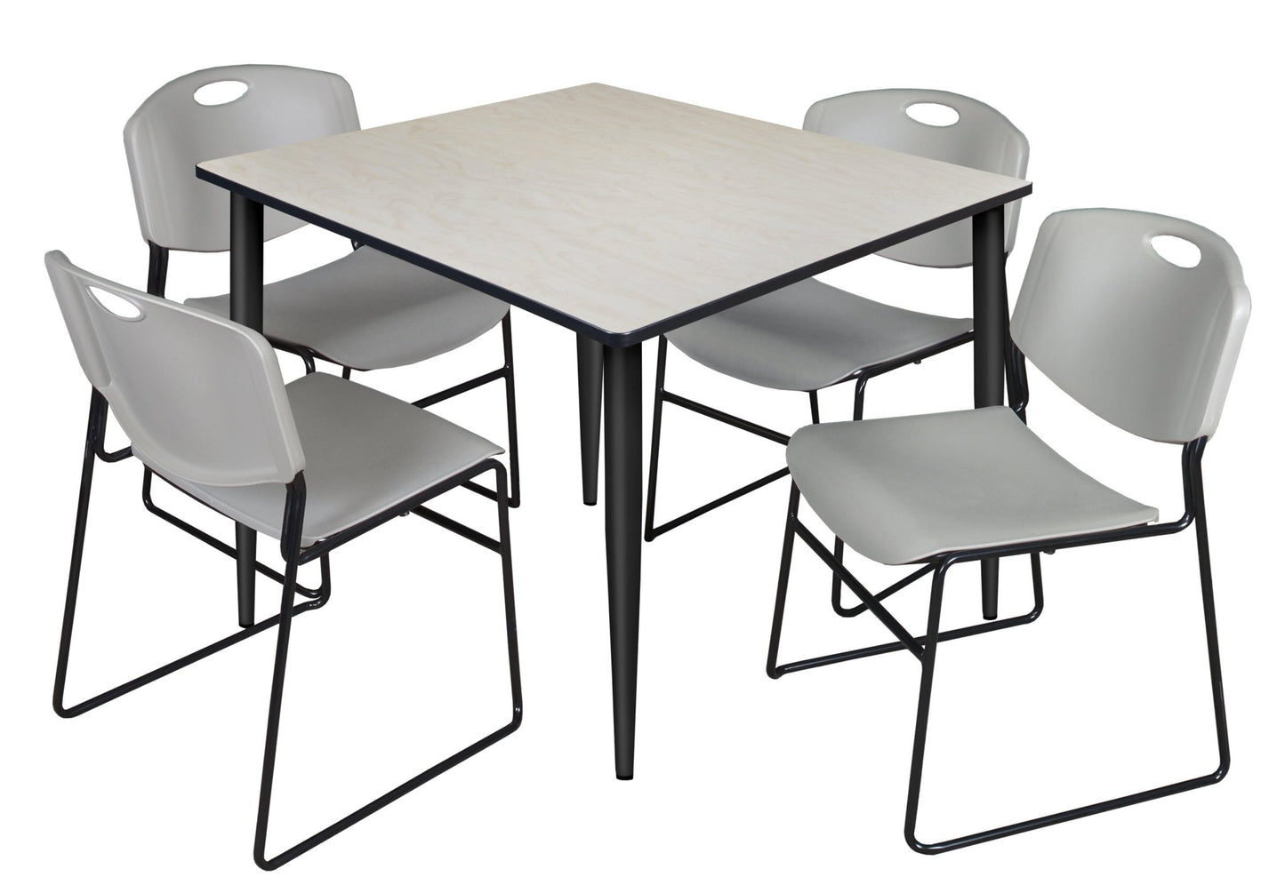 Regency Kahlo 48 in. Square Breakroom Table & 4 Zeng Stack Chairs - SchoolOutlet