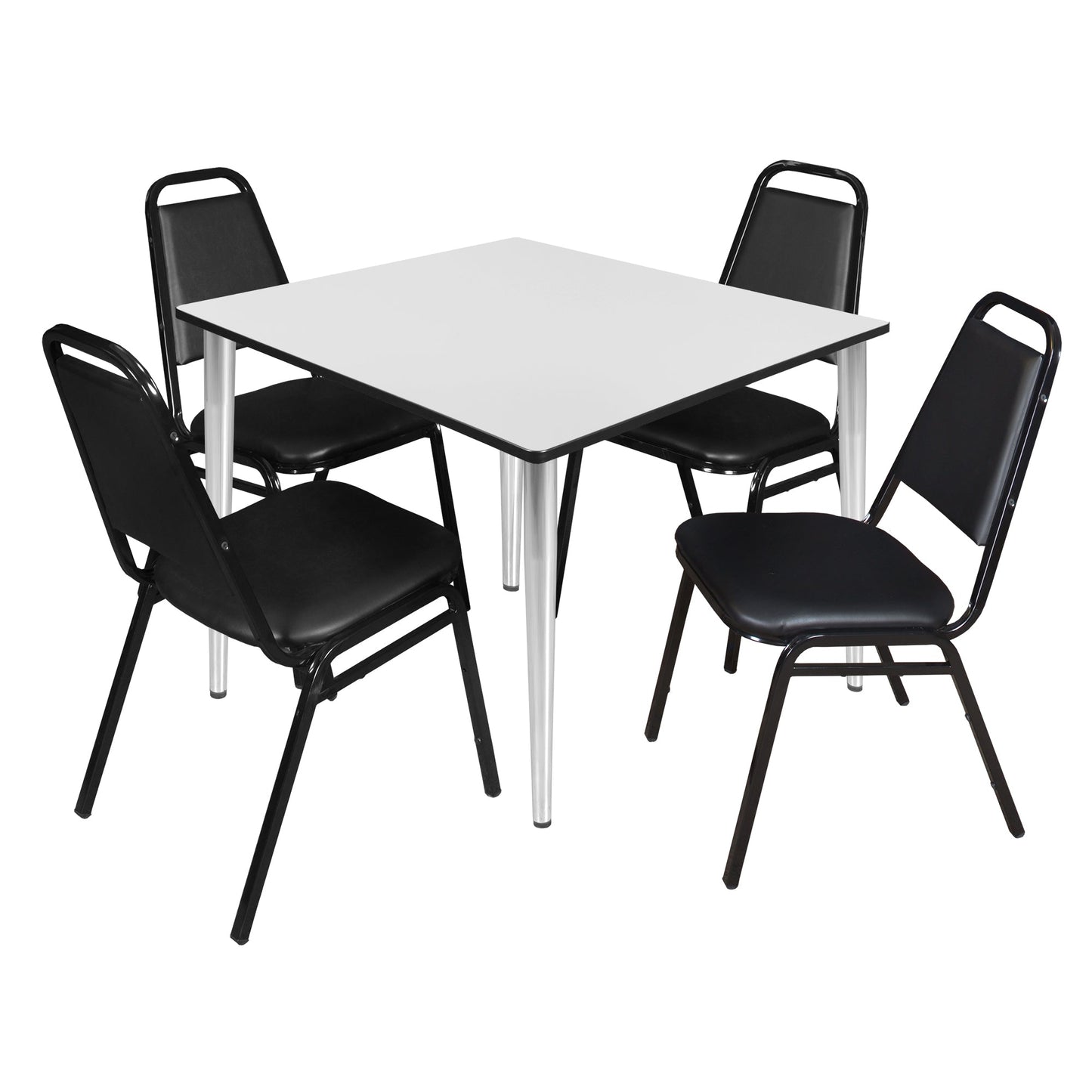 Regency Kahlo 48 in. Square Breakroom Table& 4 Restaurant Stack Chairs - Black - SchoolOutlet