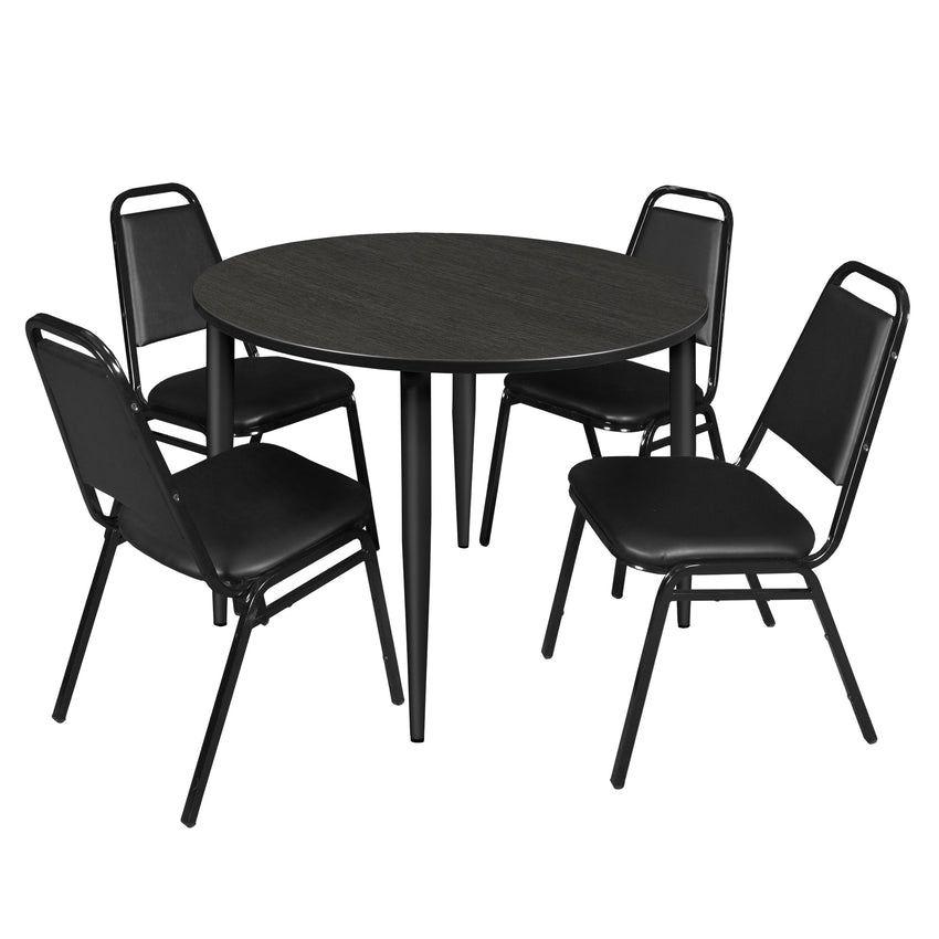 Regency Kahlo 48 in. Round Breakroom Table & 4 Restaurant Stack Chairs - Black - SchoolOutlet