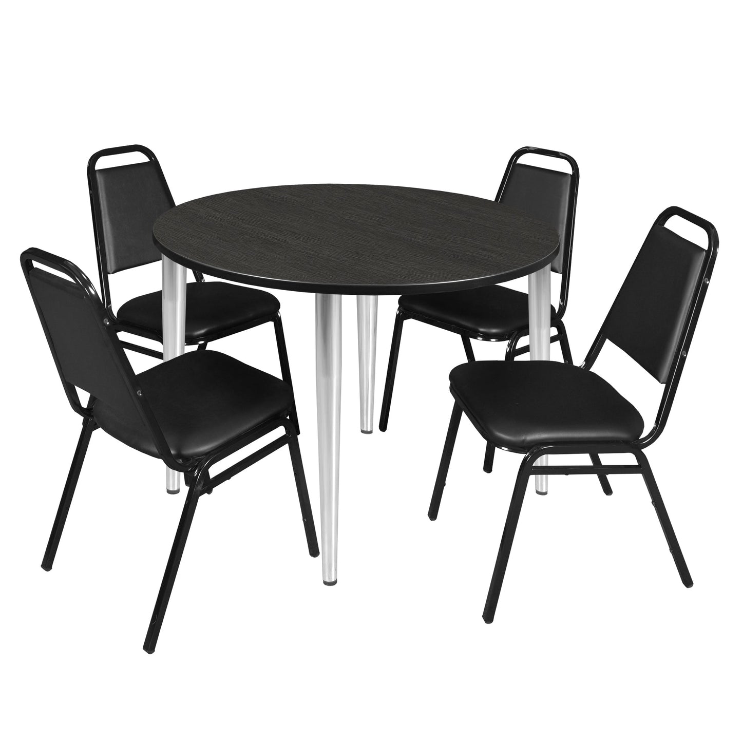 Regency Kahlo 48 in. Round Breakroom Table & 4 Restaurant Stack Chairs - Black - SchoolOutlet