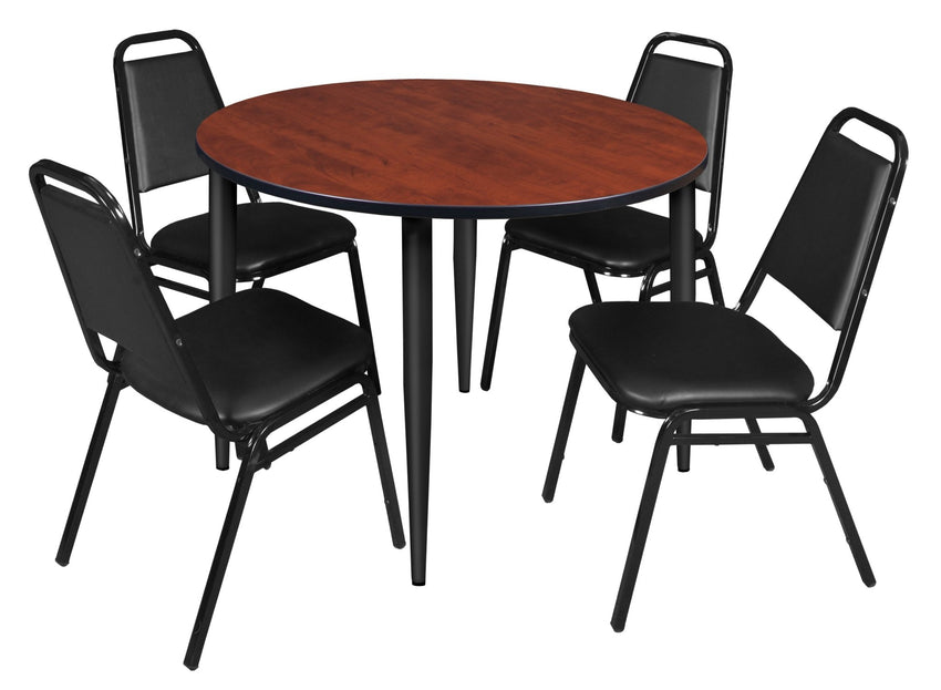 Regency Kahlo 48 in. Round Breakroom Table & 4 Restaurant Stack Chairs - Black - SchoolOutlet