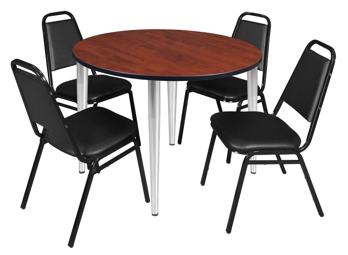 Regency Kahlo 48 in. Round Breakroom Table & 4 Restaurant Stack Chairs - Black - SchoolOutlet