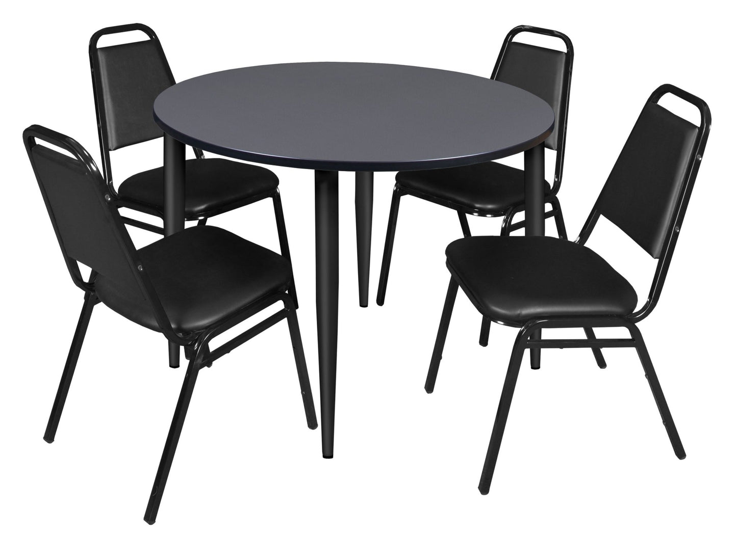 Regency Kahlo 48 in. Round Breakroom Table & 4 Restaurant Stack Chairs - Black - SchoolOutlet