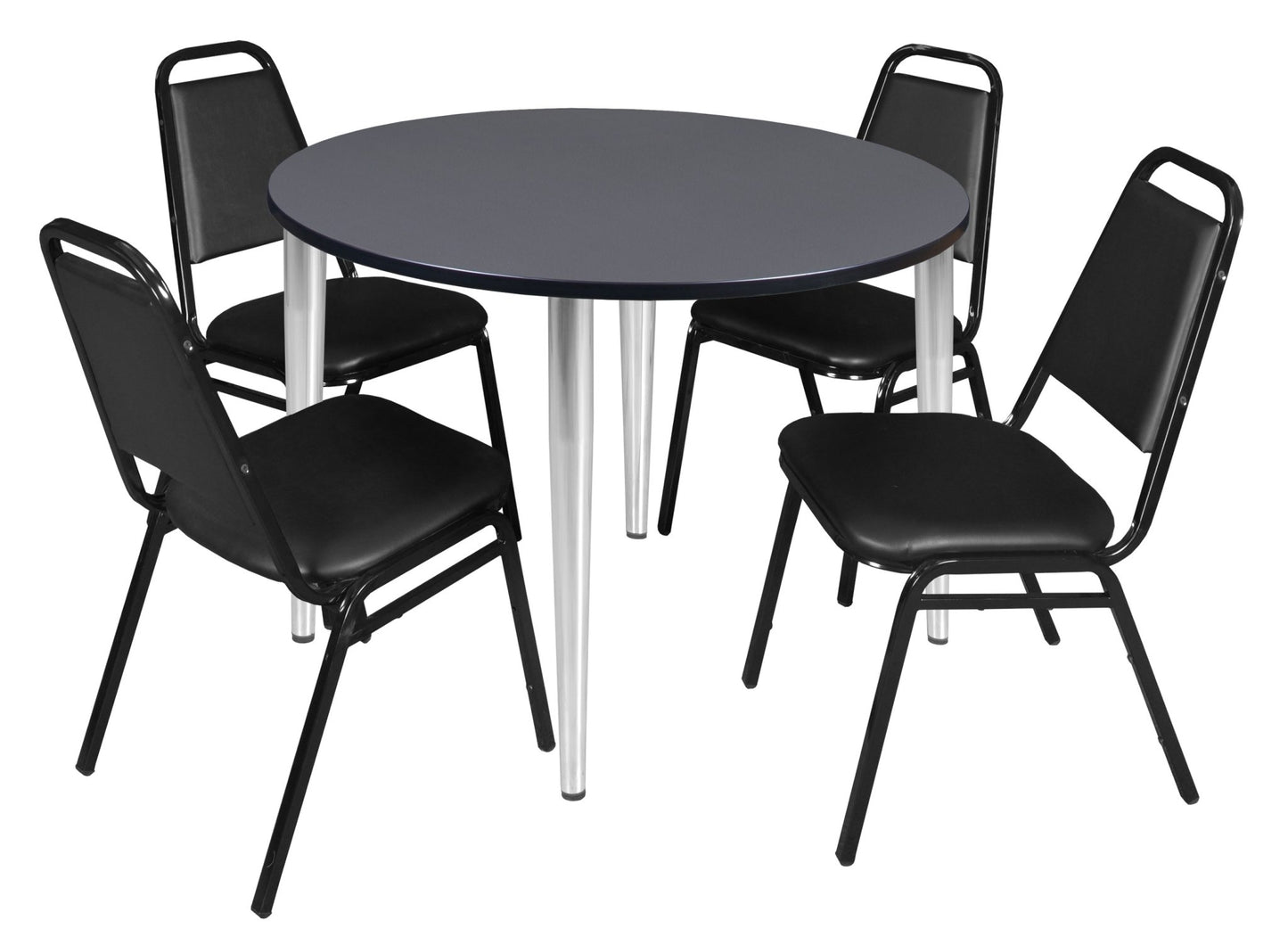 Regency Kahlo 48 in. Round Breakroom Table & 4 Restaurant Stack Chairs - Black - SchoolOutlet