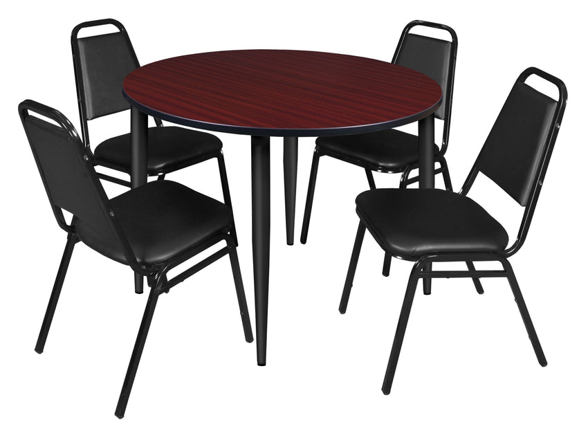 Regency Kahlo 48 in. Round Breakroom Table & 4 Restaurant Stack Chairs - Black - SchoolOutlet