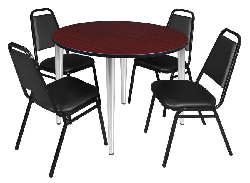 Regency Kahlo 48 in. Round Breakroom Table & 4 Restaurant Stack Chairs - Black - SchoolOutlet