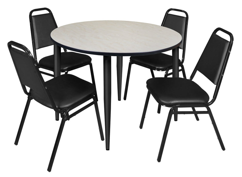 Regency Kahlo 48 in. Round Breakroom Table & 4 Restaurant Stack Chairs - Black - SchoolOutlet