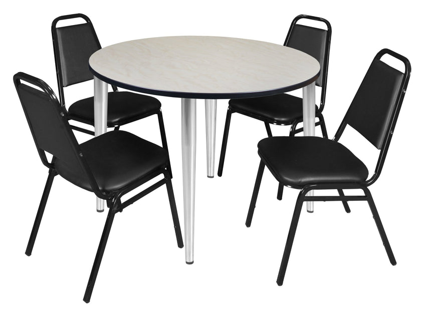 Regency Kahlo 48 in. Round Breakroom Table & 4 Restaurant Stack Chairs - Black - SchoolOutlet