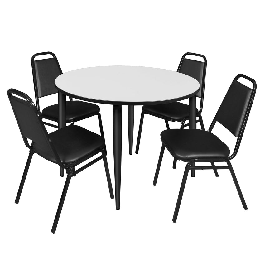 Regency Kahlo 48 in. Round Breakroom Table & 4 Restaurant Stack Chairs - Black - SchoolOutlet