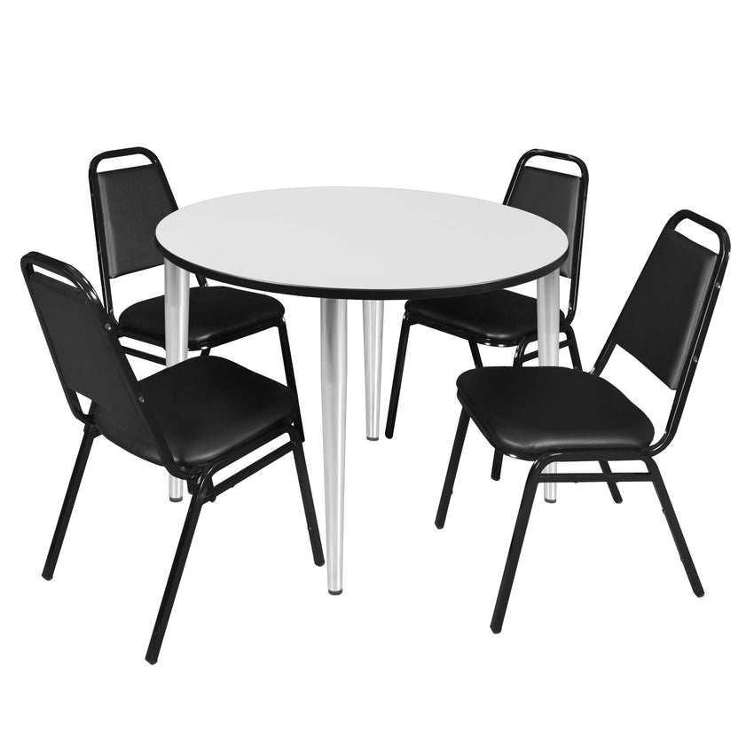 Regency Kahlo 48 in. Round Breakroom Table & 4 Restaurant Stack Chairs - Black - SchoolOutlet