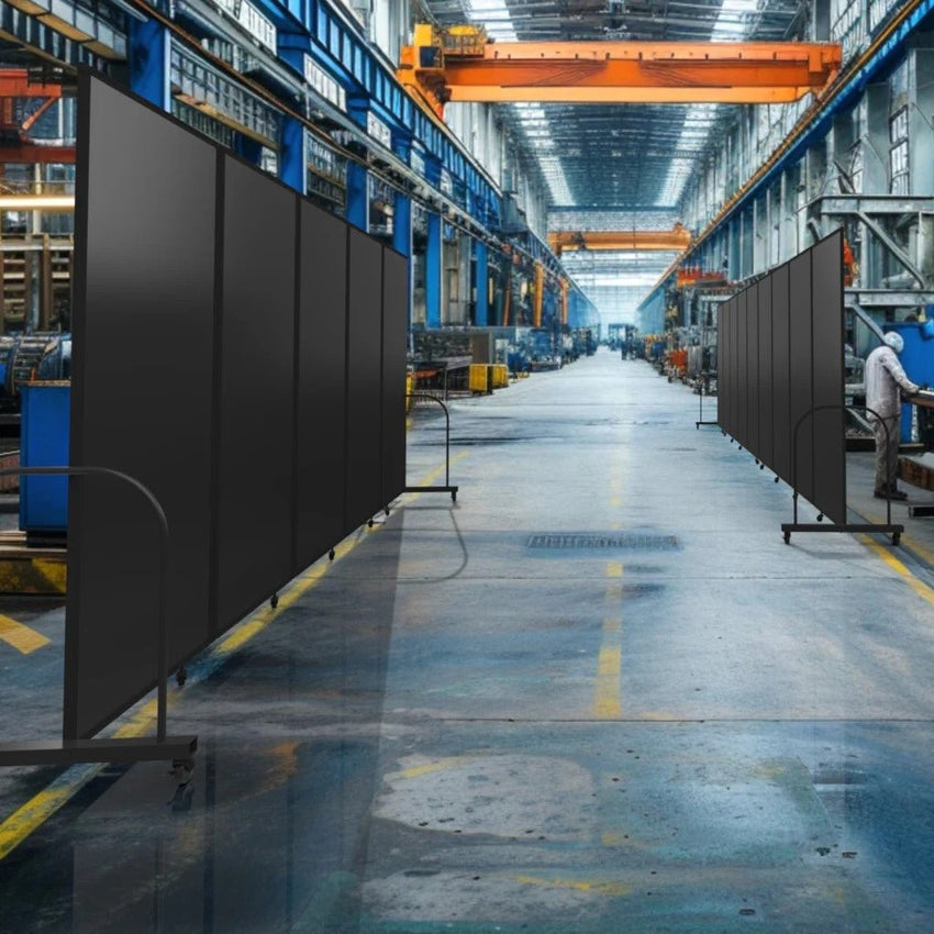 Screenflex Fire Resistant Welding Screens 14' L x 7' 6" H - 5 Panels (FRD - FS - 7614) - SchoolOutlet