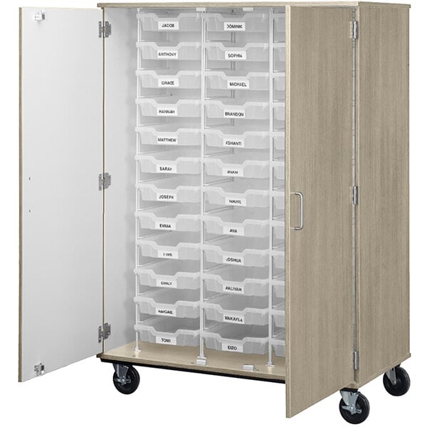 36" Assembled Mobile Bin Storage Cabinet with Doors and 36 3" Bins (80243 F67) - SchoolOutlet