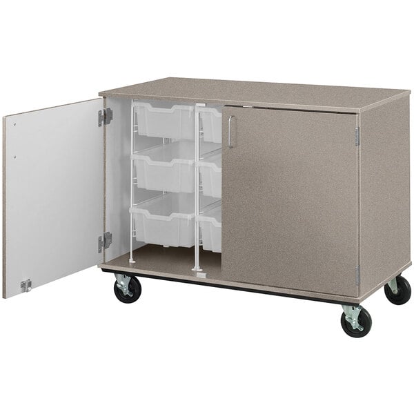 36" Assembled Mobile Bin Storage Cabinet with Doors and 9 6" Bins (80249 F36) - SchoolOutlet