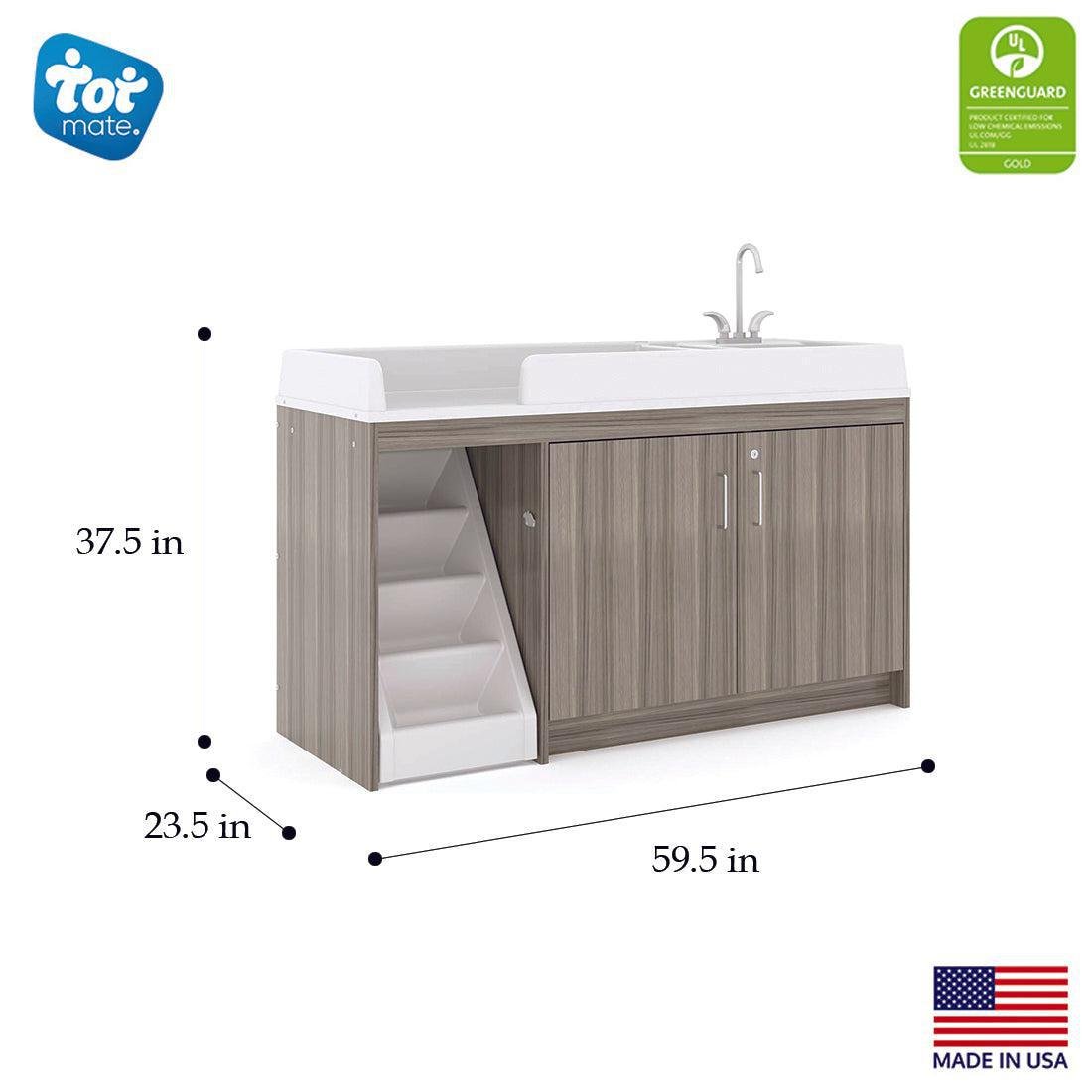Tot Mate Toddler Walkup Changing Table with Sink & Stairs (Left - Side Stairs) 59.5"W x 23.5"D x 37.5"H (TOT - TM8543A) - SchoolOutlet