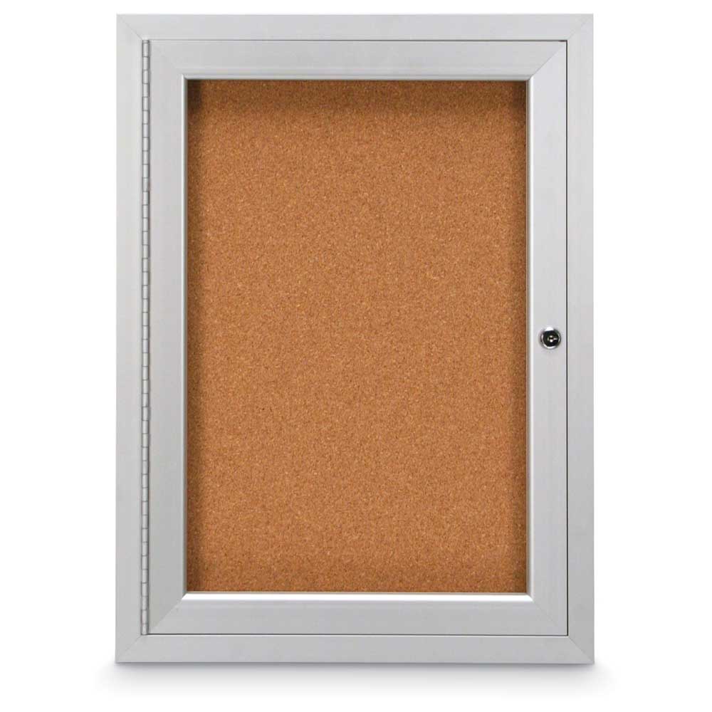 United Visual Indoor Enclosed Bulletin Board w/ One Door & Satin Aluminum Frame, 18" W x 24" H (UVP - UV300) - SchoolOutlet