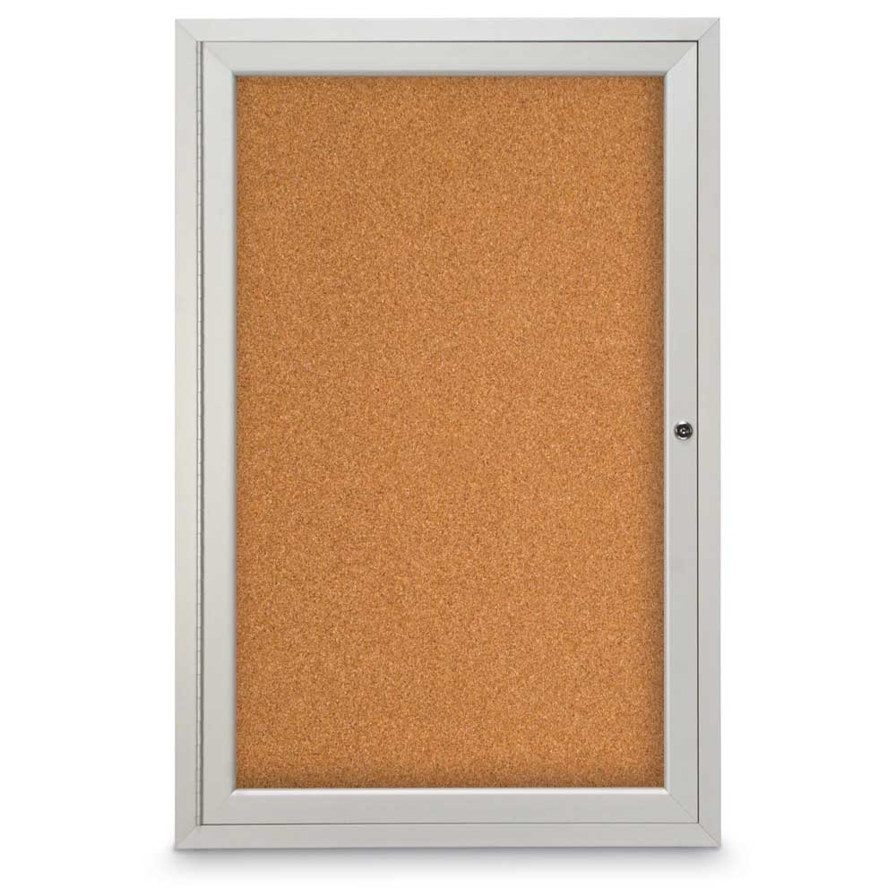 United Visual Indoor Enclosed Bulletin Board w/ One Door & Satin Aluminum Frame, 24" W x 36" H (UVP - UV301) - SchoolOutlet