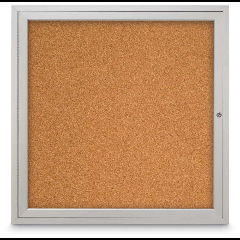United Visual Indoor Enclosed Bulletin Board w/ One Door & Satin Aluminum Frame, 36" W x 36" H (UVP - UV302) - SchoolOutlet