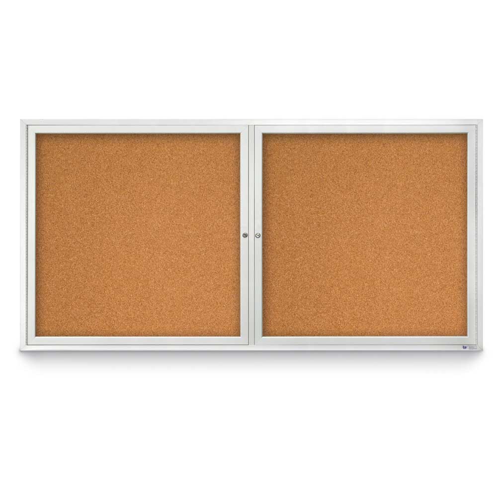 United Visual Indoor Enclosed Bulletin Board w/ Two Doors & Satin Aluminum Frame, 72" W x 36" H (UVP - UV305) - SchoolOutlet