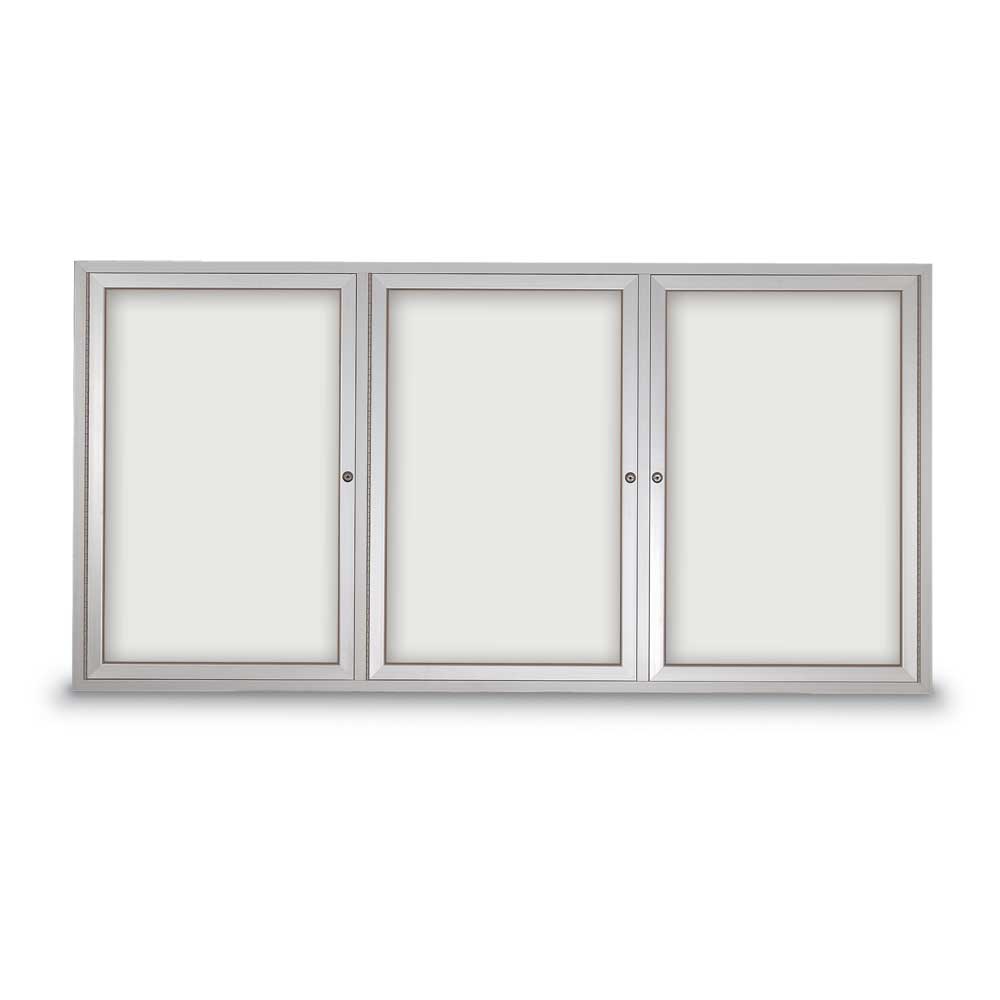 United Visual Indoor Enclosed Dry Erase Board w/ Three Doors & Traditional Frame, 6' W x 3' H (UVP - UV855) - SchoolOutlet