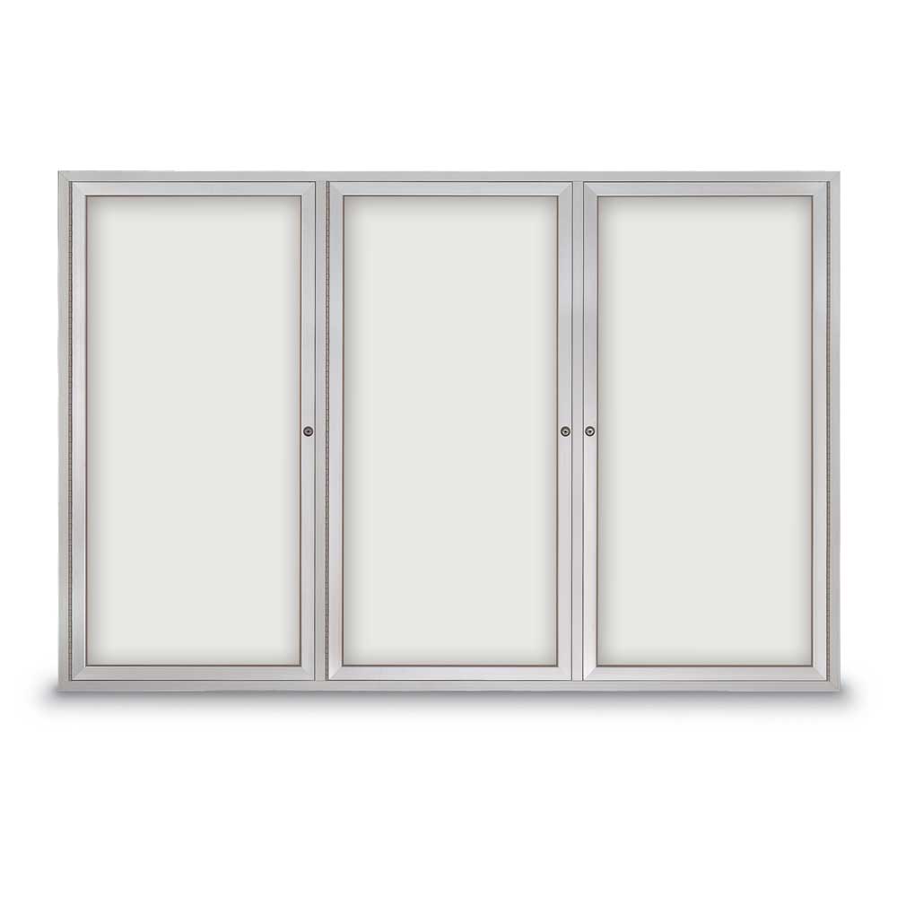 United Visual Indoor Enclosed Dry Erase Board w/ Three Doors & Traditional Frame, 6' W x 4' H (UVP - UV856) - SchoolOutlet
