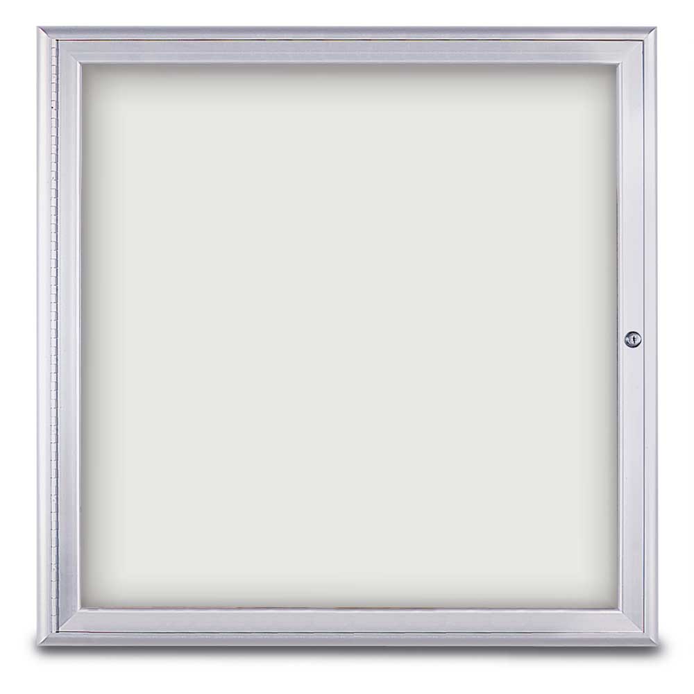 United Visual Indoor Enclosed Dry Erase Board w/ Radius Frame & One Door, 3' W x 3' H (UVP - UV868) - SchoolOutlet