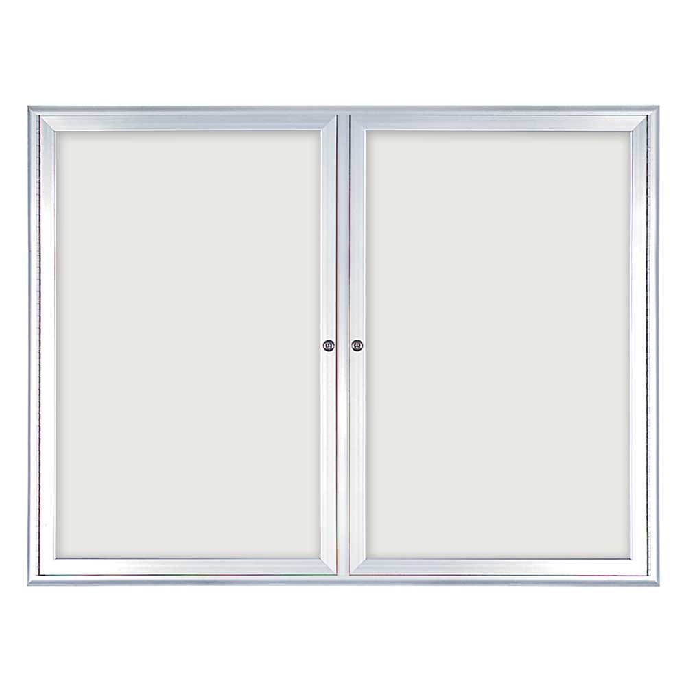United Visual Indoor Enclosed Dry Erase Board w/ Radius Frame & Two Doors, 3' 6" W x 2' 8" H (UVP - UV8685) - SchoolOutlet
