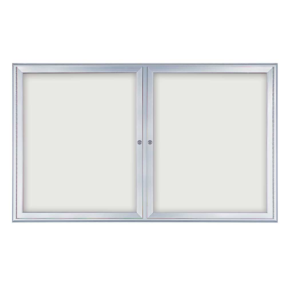 United Visual Indoor Enclosed Dry Erase Board w/ Radius Frame & Two Doors, 5' W x 3' H (UVP - UV870) - SchoolOutlet