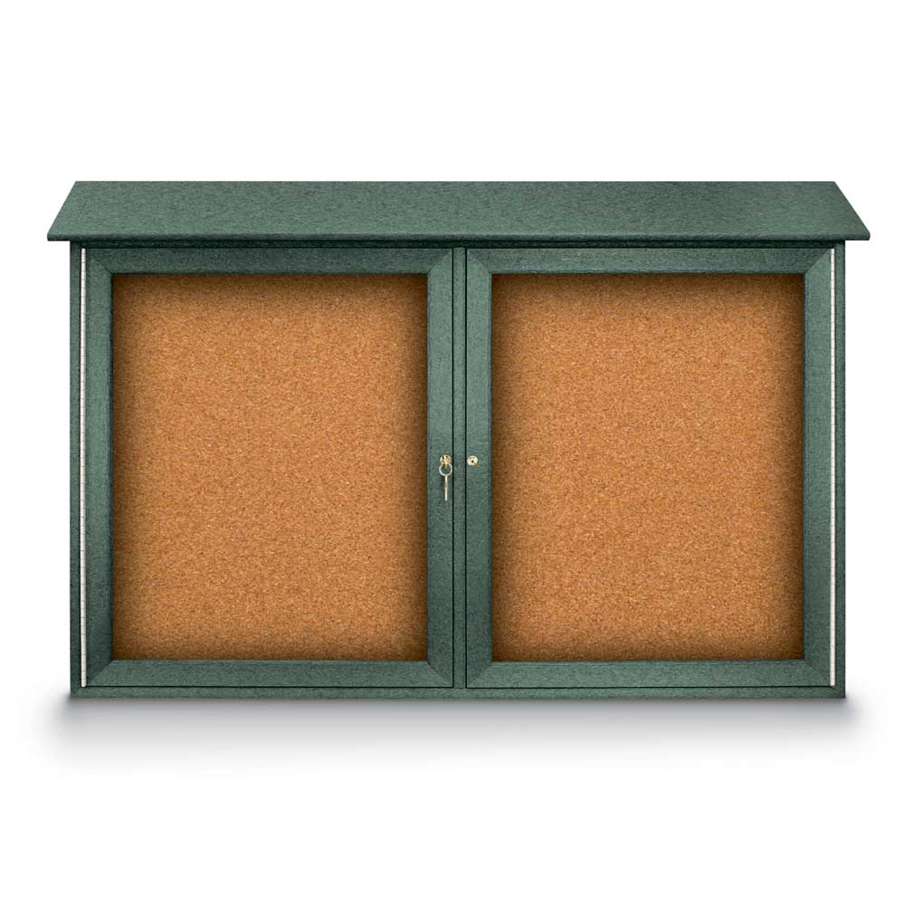 United Visual Double - Door Corkboard Outdoor Message Center, 45" W x 30" H (UVP - UVDD4530) - SchoolOutlet