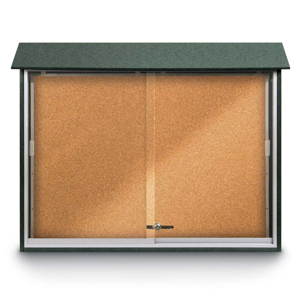 United Visual Sliding Door Corkboard Outdoor Message Center, 45" W x 36" H (UVP - UVMC4536) - SchoolOutlet