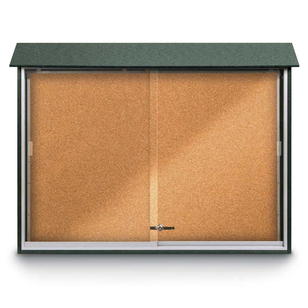 United Visual Sliding Door Corkboard Outdoor Message Center, 52" W x 40" H (UVP - UVMC5240) - SchoolOutlet
