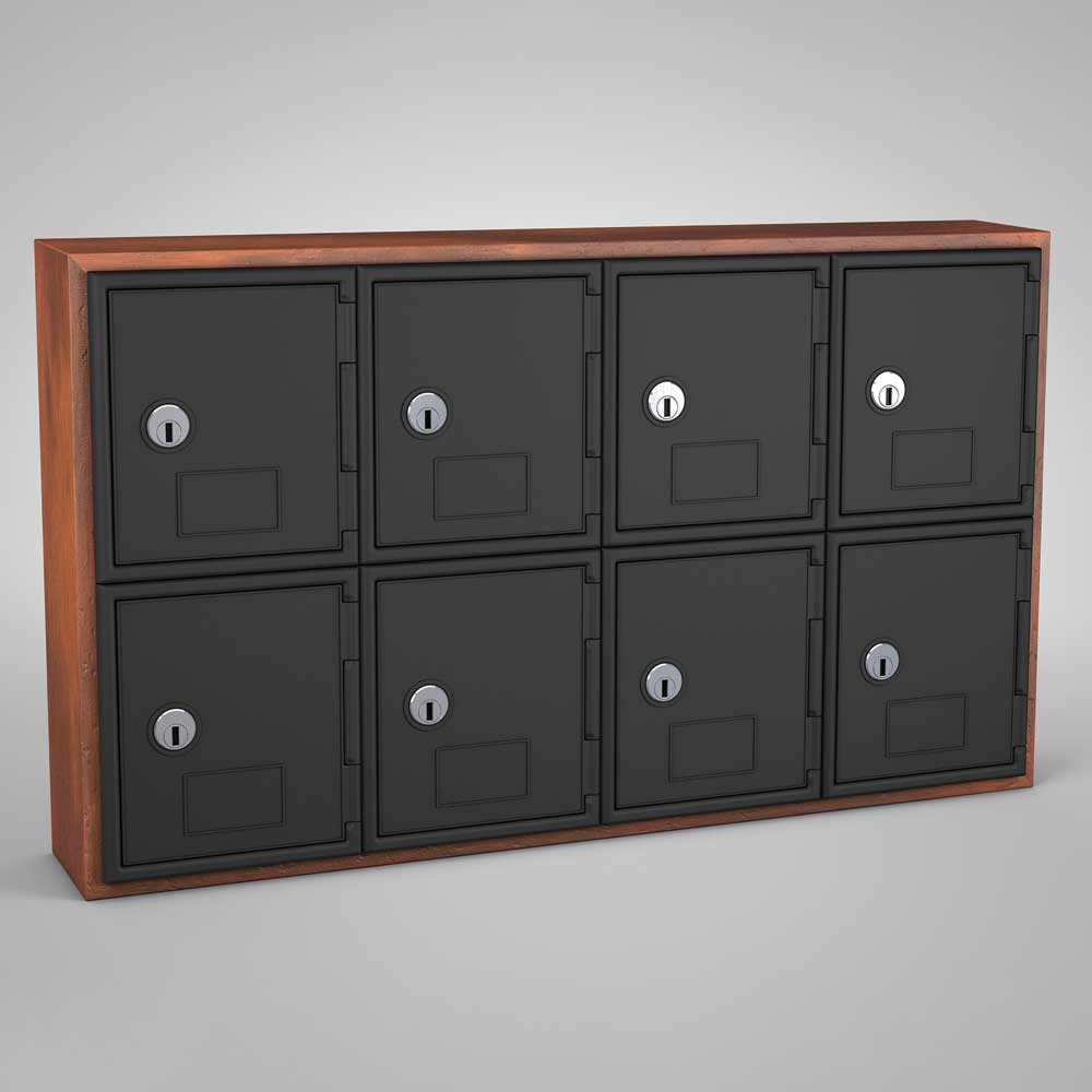 United Visual Cell Phone Lockers w/ Wood Frame - Eight Lockers w/ Keyed Lock, Cherry (UVP - UVQ1042) - SchoolOutlet