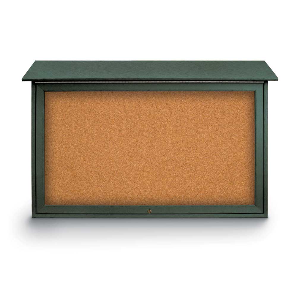 United Visual Top - Hinged Single - Door Corkboard Outdoor Message Center, 45" W x 30" H (UVP - UVSDT4530) - SchoolOutlet