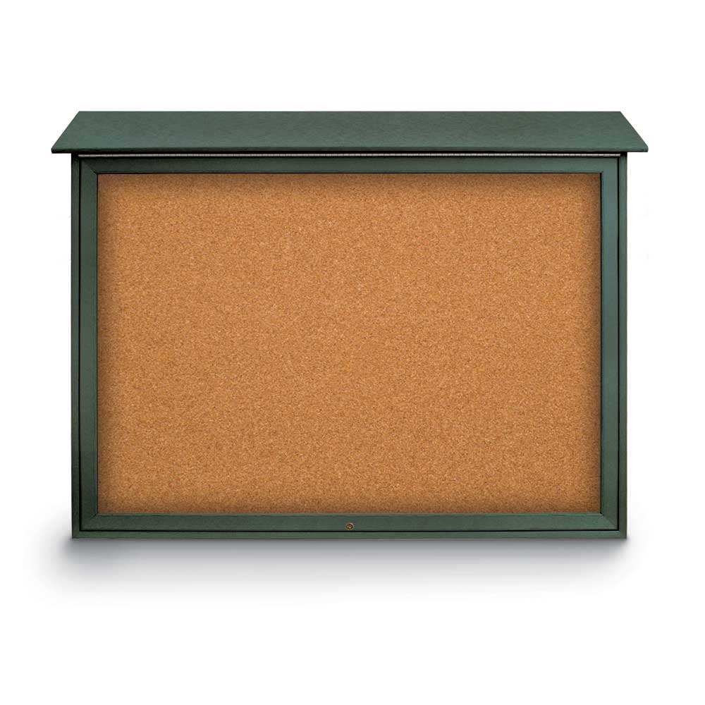 United Visual Top - Hinged Single - Door Corkboard Outdoor Message Center, 52" W x 40" H (UVP - UVSDT5240) - SchoolOutlet