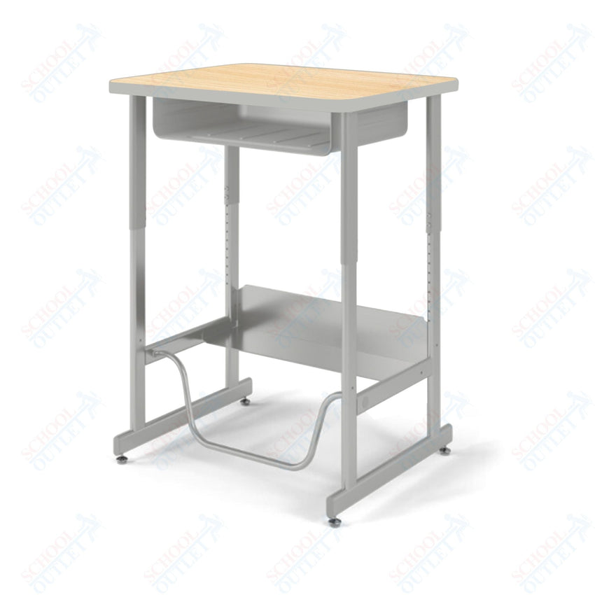 USA Capitol Sit/Stand Desk with Book Box & Footrest, Adjustable Height 30" - 40", Laminate Top w/ Sprayed Edge (493SE) - SchoolOutlet