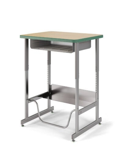 USA Capitol Sit/Stand Desk with Book Box & Footrest, Adjustable Height 30" - 40", Laminate Top w/ Sprayed Edge (493SE) - SchoolOutlet